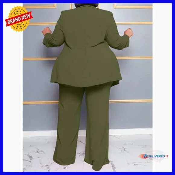 Plus Size Business Suit Set Blazer Pants Stretch Fabric Office Wear - Picture 4 of 7